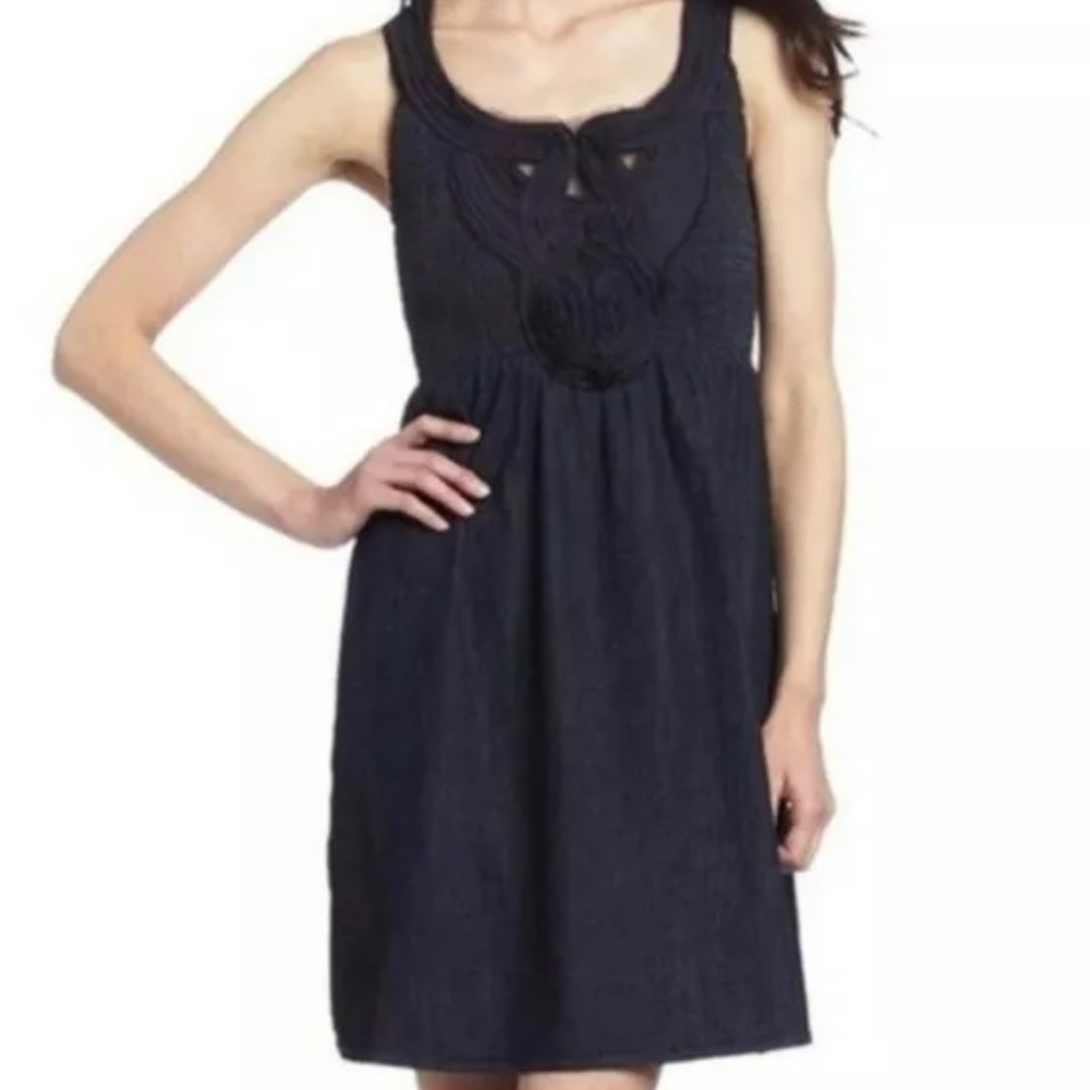 Calvin Klein size small smocked sleeveless mini fit and flare denim dress